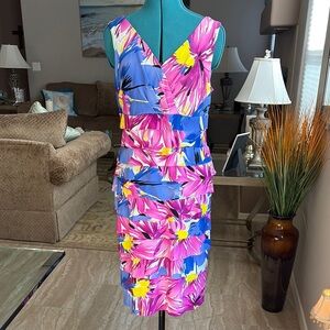 🔥Closet Clear Out🔥. London Times Pink and Purple V-neck Sheath Midi Dress